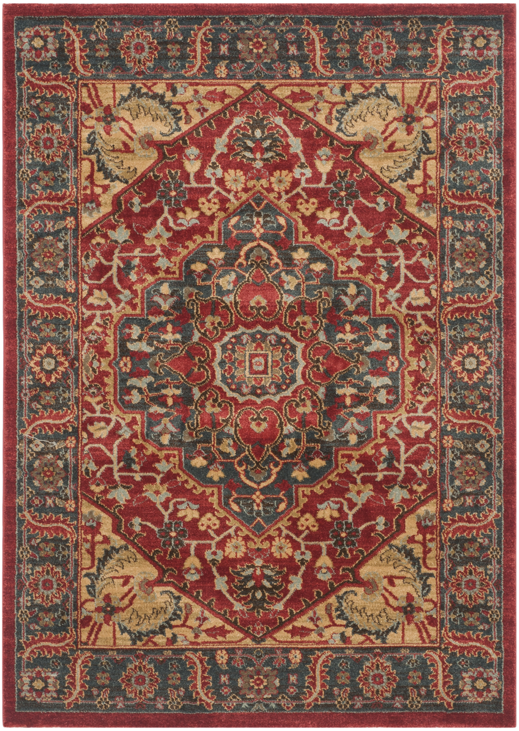 Tapis de salon interieur en bleu marine & rouge, 122 x 170 cm Tapis de salon interieur en bleu marine & rouge, 122 x 170 cm
