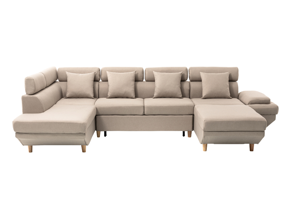 Canapé d'angle 6 places Beige Tissu Design Confort Promotion