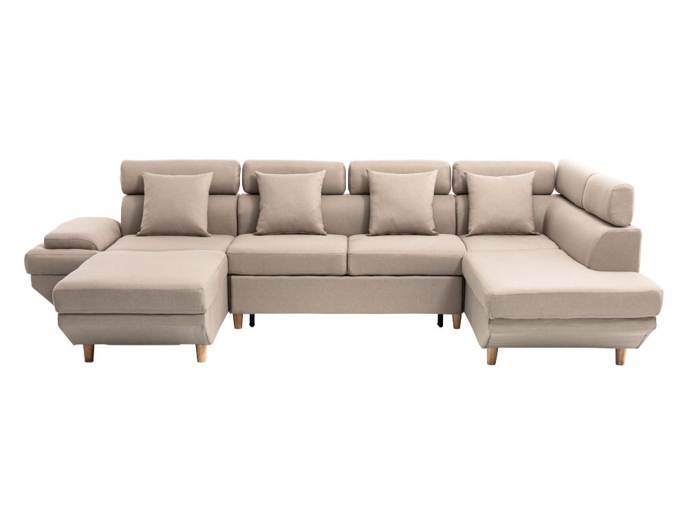 Canapé d'angle 6 places Beige Tissu Design Confort Promotion