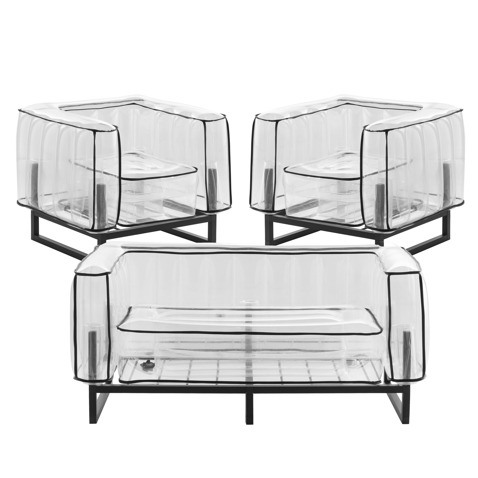 Salon de jardin design, 1 canapé et 2 fauteuils Passepoil noir