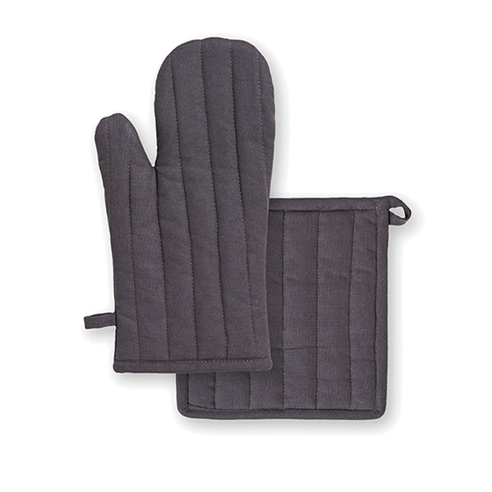 Ensemble gant et manique en coton gris unis (photo) Ensemble gant et manique en coton gris unis