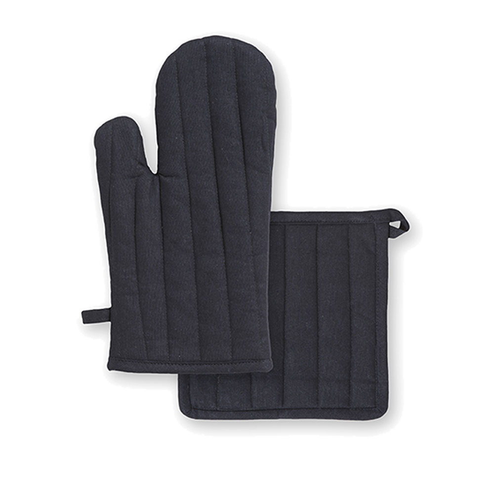 Ensemble gant et manique en coton réglisse unis (photo) Ensemble gant et manique en coton réglisse unis
