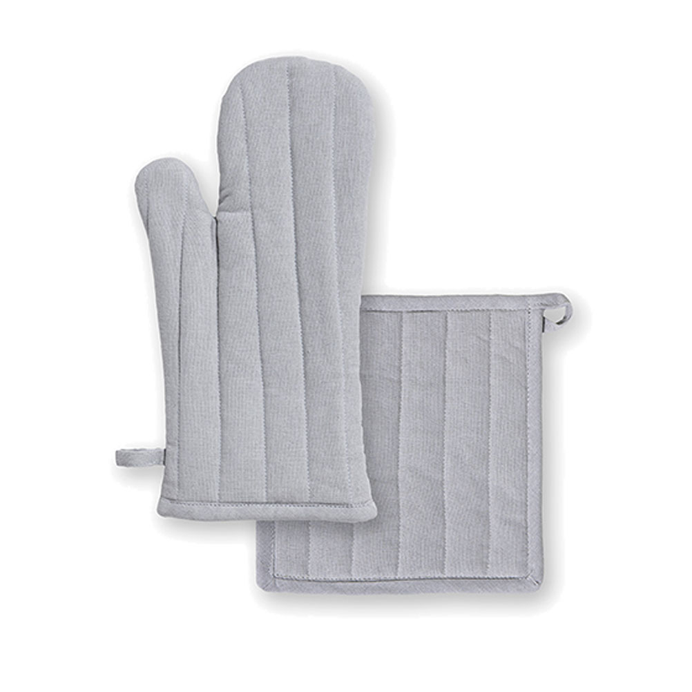 Ensemble gant et manique en coton zinc unis (photo) Ensemble gant et manique en coton zinc unis