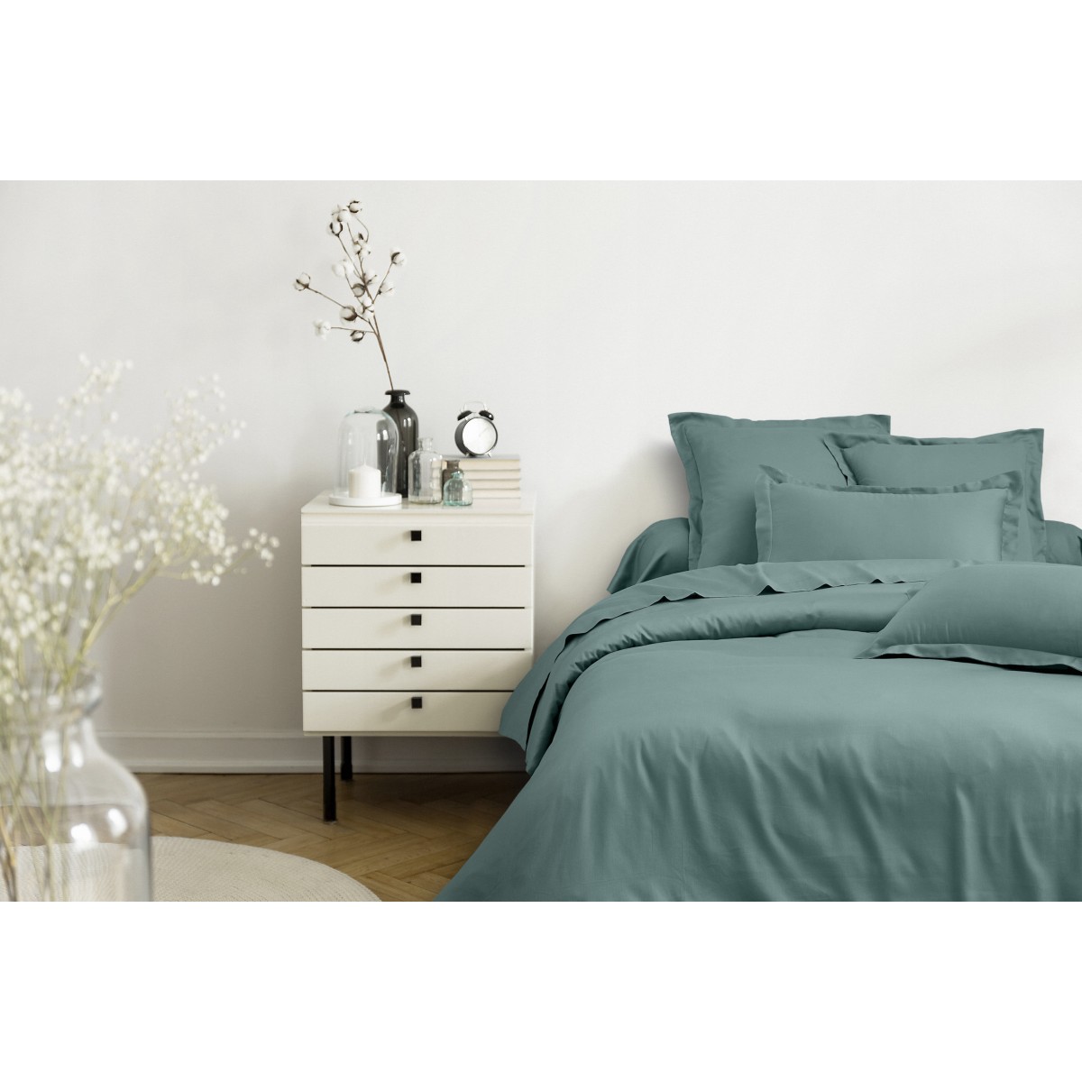 Parure de lit 3 pc en satin de coton 200x200cm+2TO 63x63cm céladon