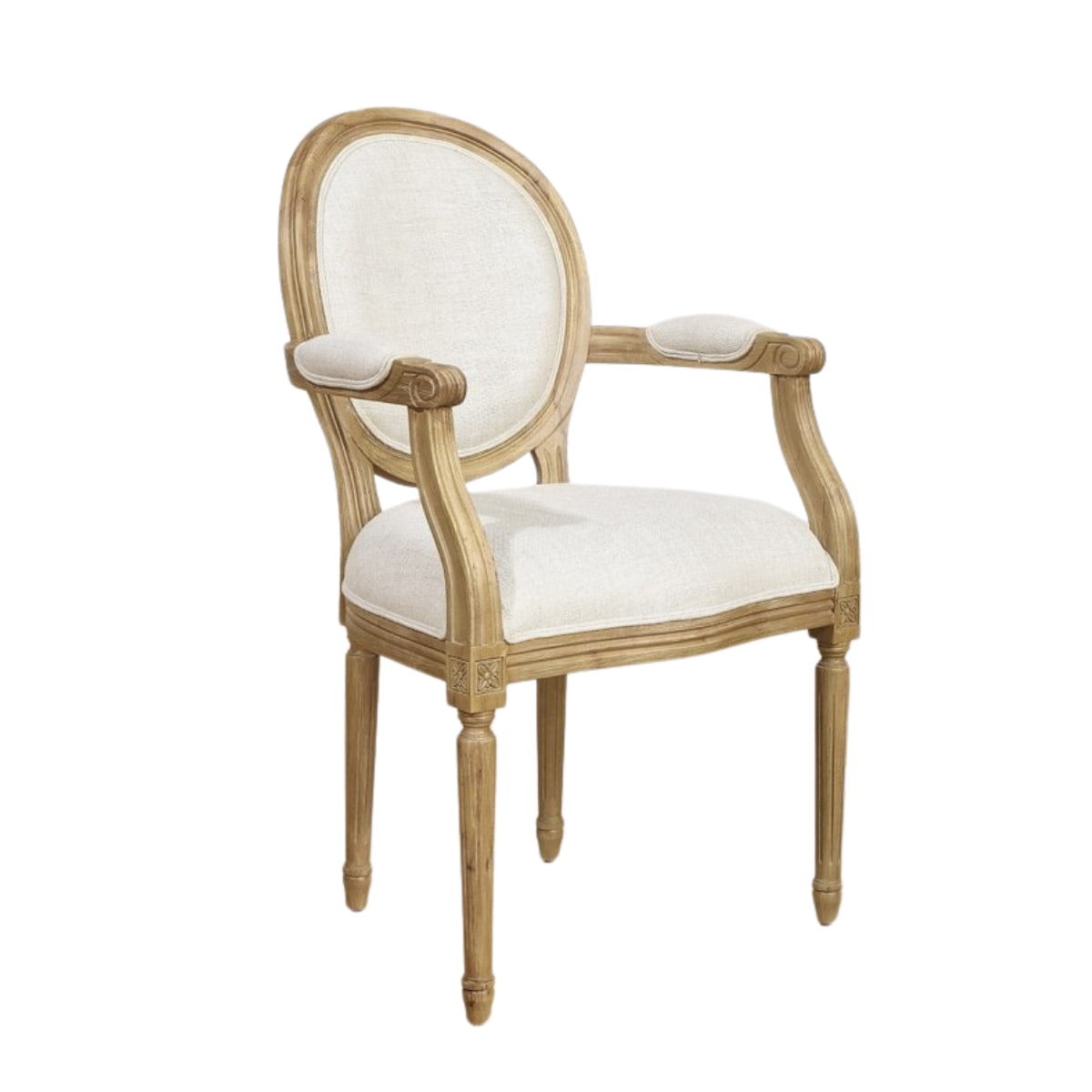 Fauteuil de table en hévéa et lin premium beige