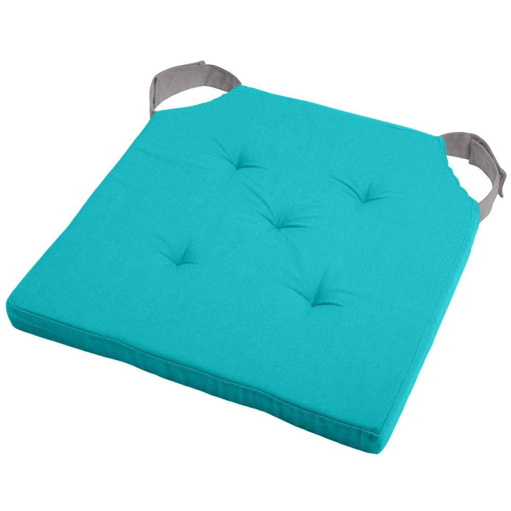 Coussin de chaise attaches scratchs turquoise et gris 38x38 Coussin de chaise attaches scratchs turquoise et gris 38x38