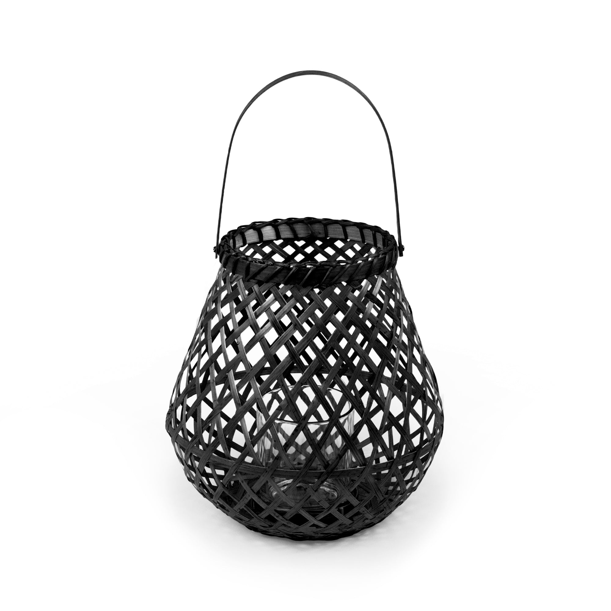 Lanterne en bambou naturel tressé noir H25cm Lanterne en bambou naturel tressé noir H25cm