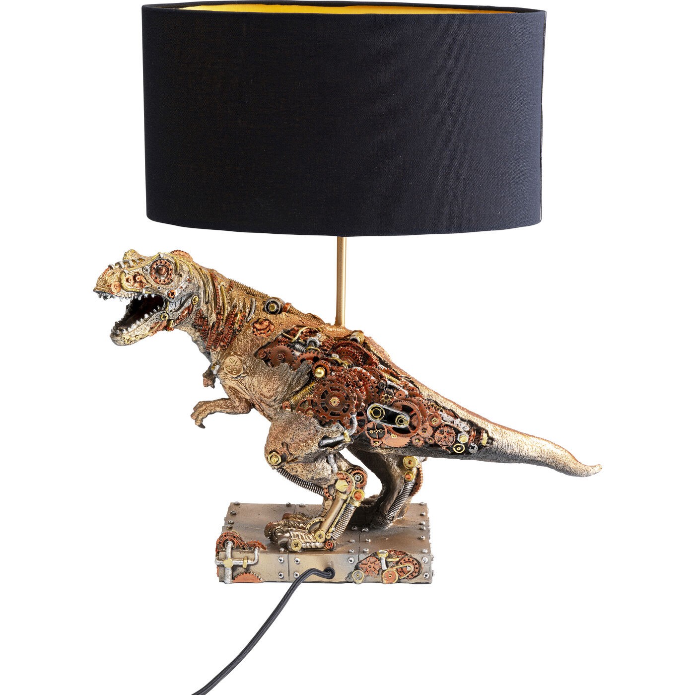 Lampe tyrannosaure steampunk en polyrésine et abat-jour noir Lampe tyrannosaure steampunk en polyrésine et abat-jour noir