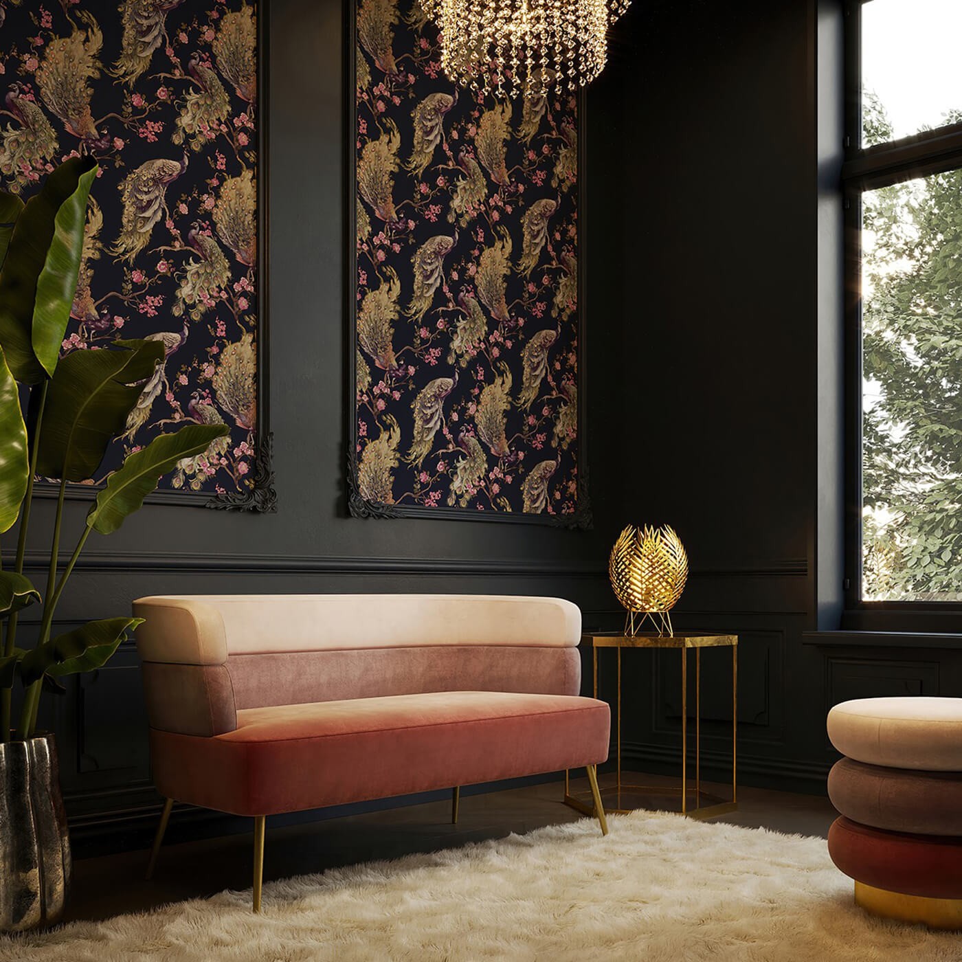 Canapé 2 places en velours rose - Vue supplémentaire 1