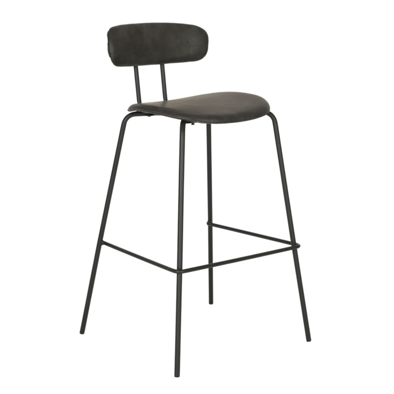 Tabouret industriel en simili et métal noir Gris