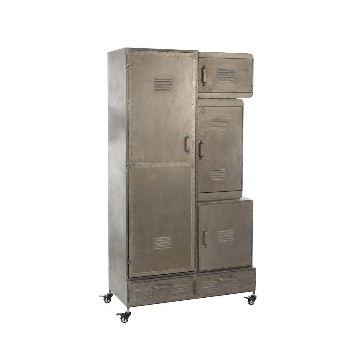Armoire industrielle sur roulettes en métal gris