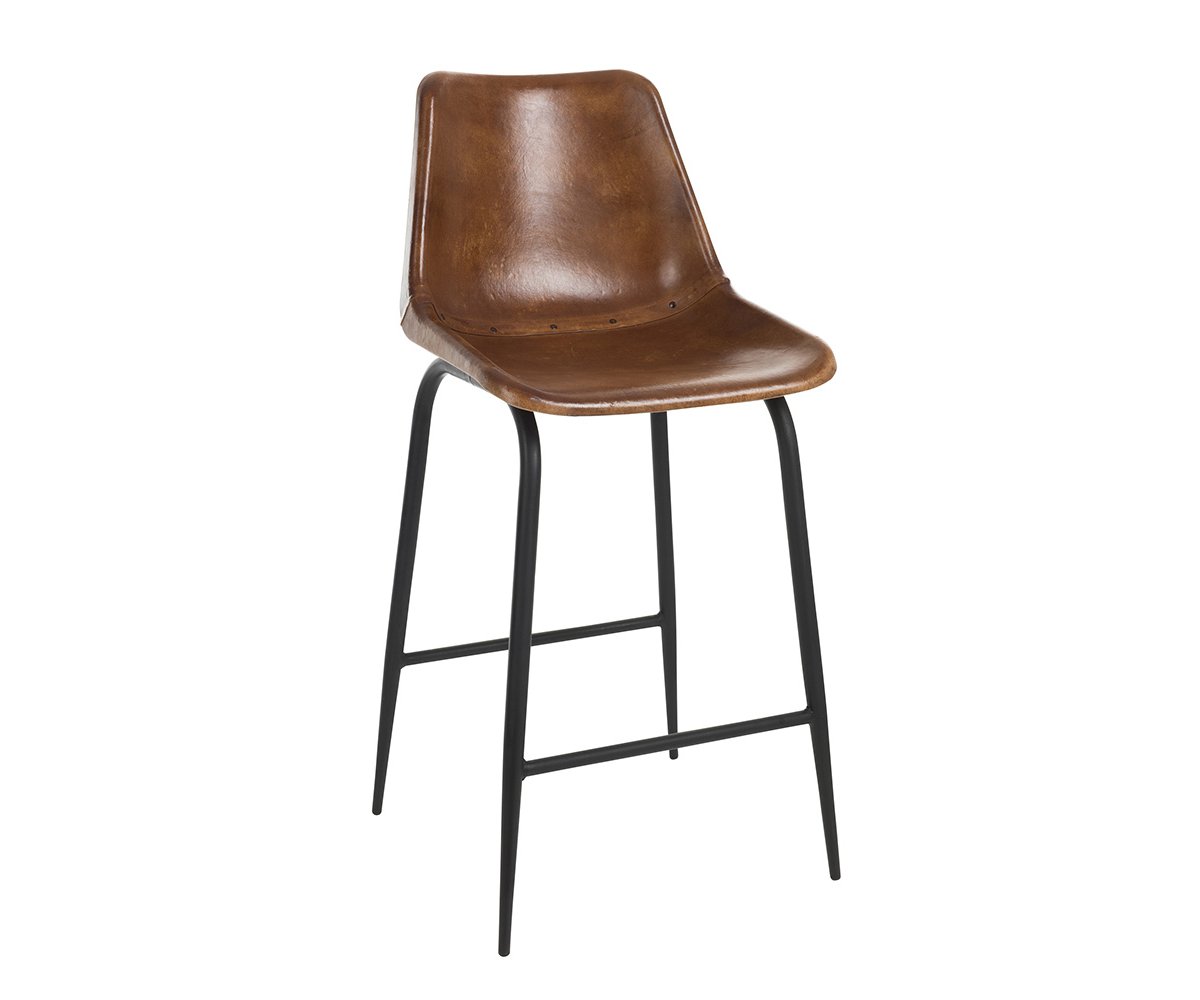 Tabouret vintage en cuir et métal noir Noir (photo) Tabouret vintage en cuir et métal noir Noir