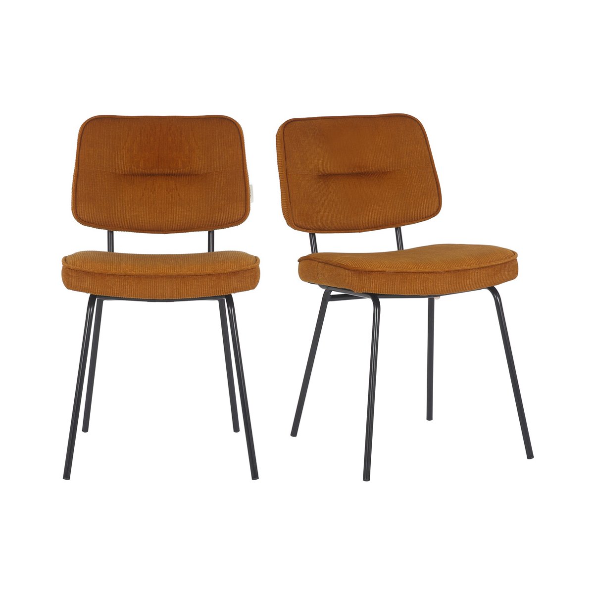 Set de 2 chaises moderne en tissu côtelé orange