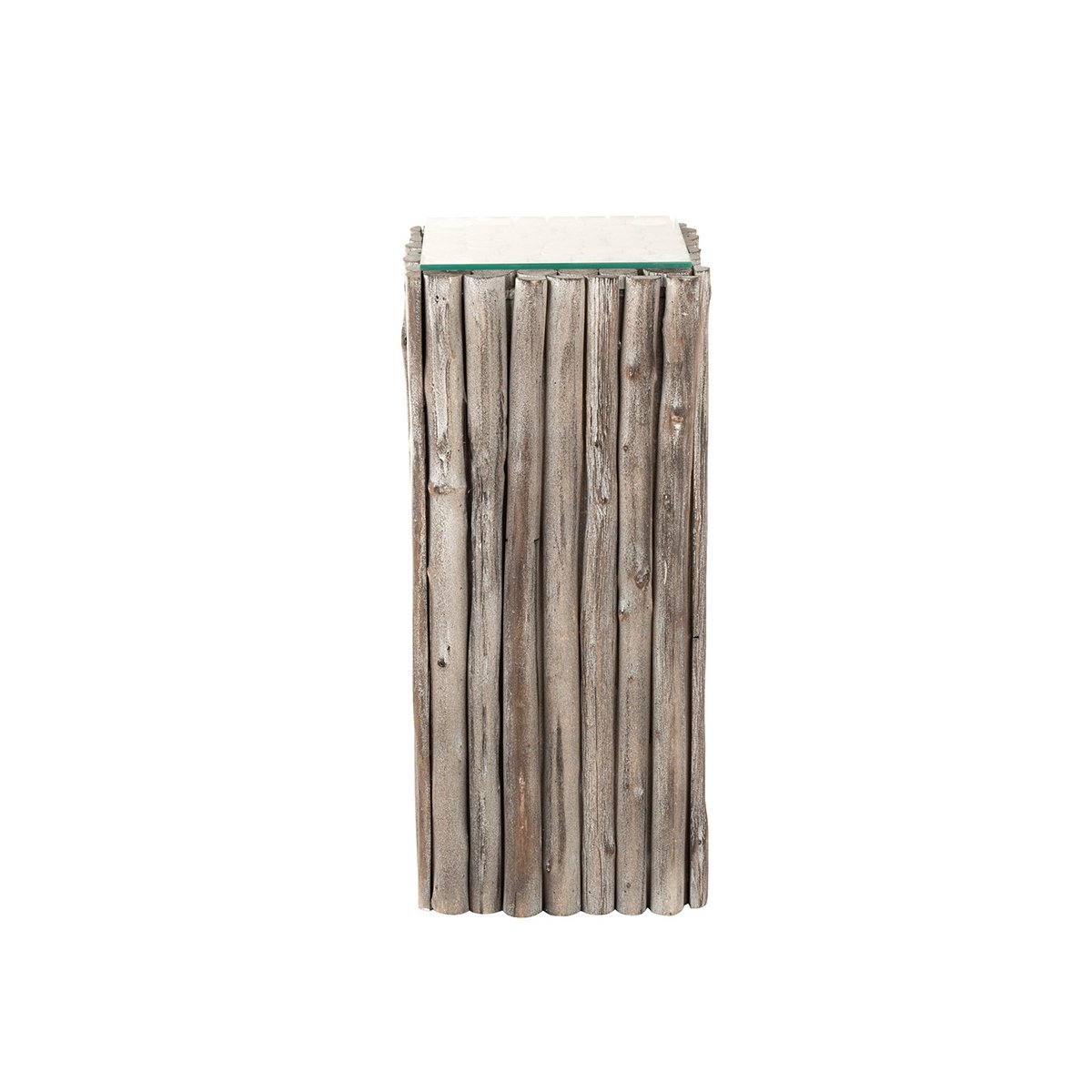 Table d'appoint carrée haute en bois et verre