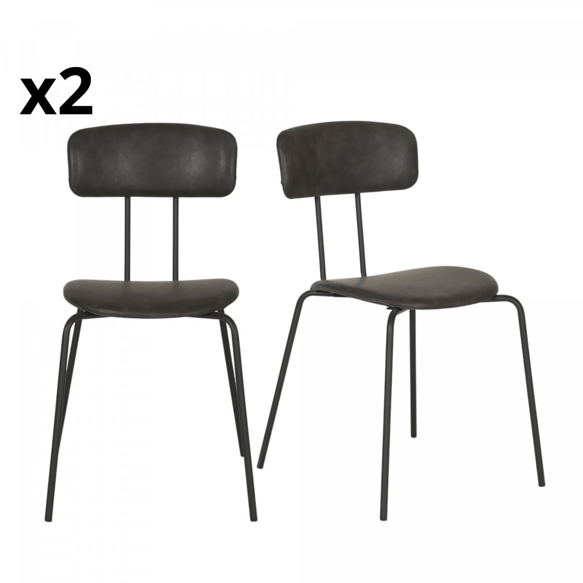 Lot de 2 chaises design en simili pieds métal gris Lot de 2 chaises design en simili pieds métal gris