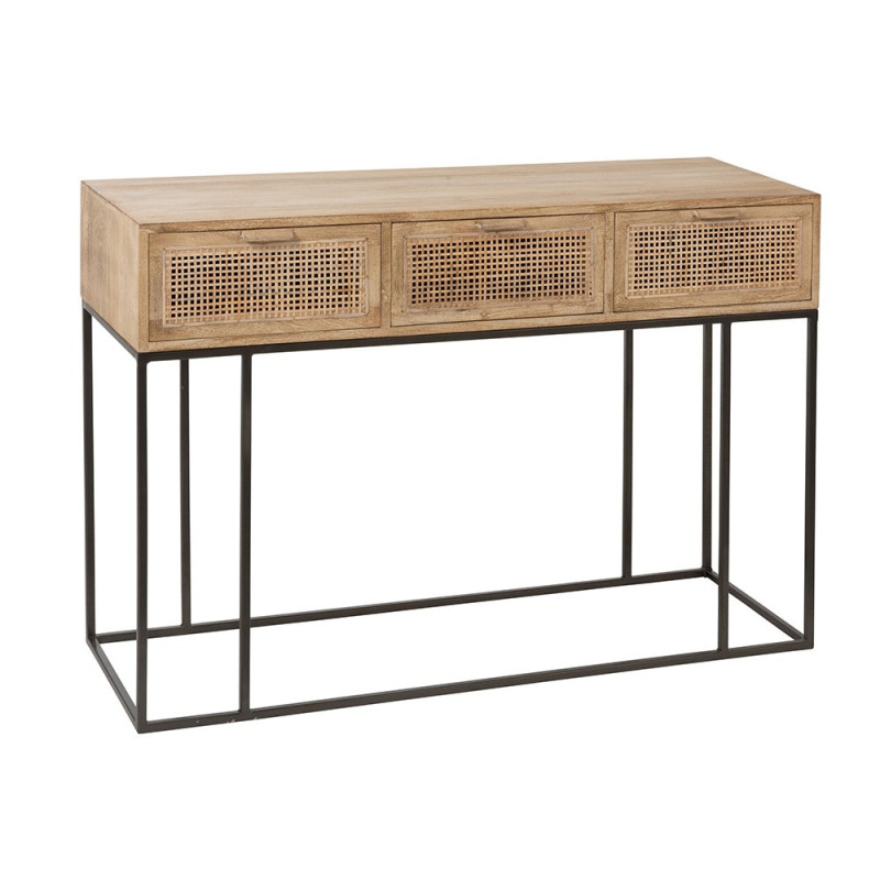 Console 3 Tiroirs Rotin Tisse Bois De Manguier Naturel - Marron Console 3 Tiroirs Rotin Tisse Bois De Manguier Naturel - Marron