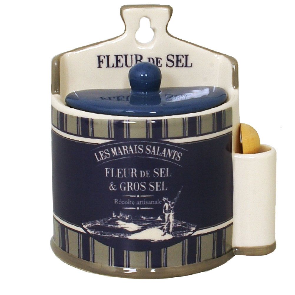 Boite à sel bleue en céramique avec cuillère Boite à sel bleue en céramique avec cuillère