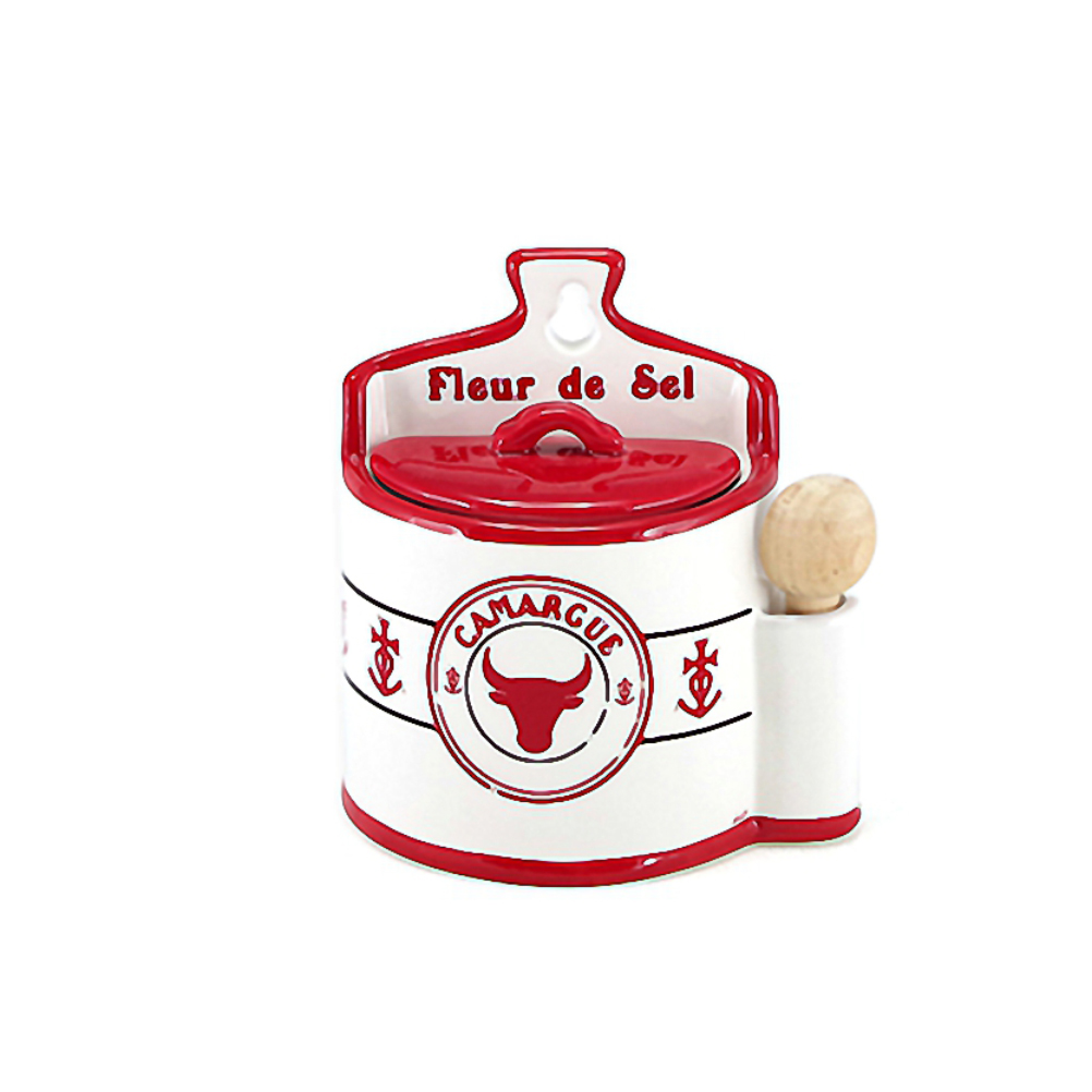 Petite boite à sel en faïence avec cuillère Petite boite à sel en faïence avec cuillère