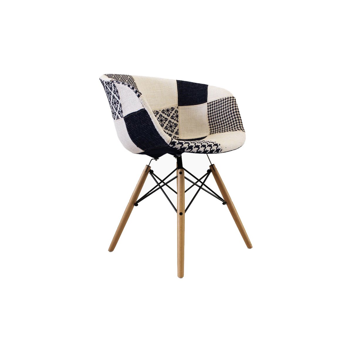 Chaise tissu patchwork noir et blanc