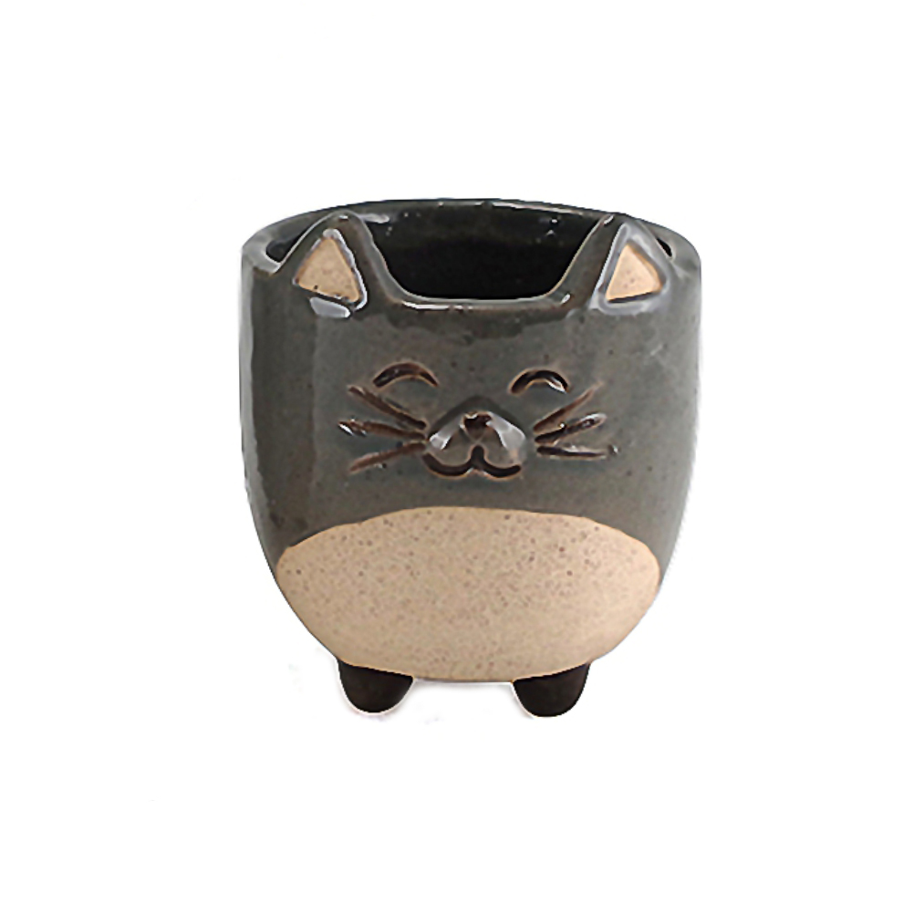Cache pot de fleurs chat gris H8,2cm (photo) Cache pot de fleurs chat gris H8,2cm