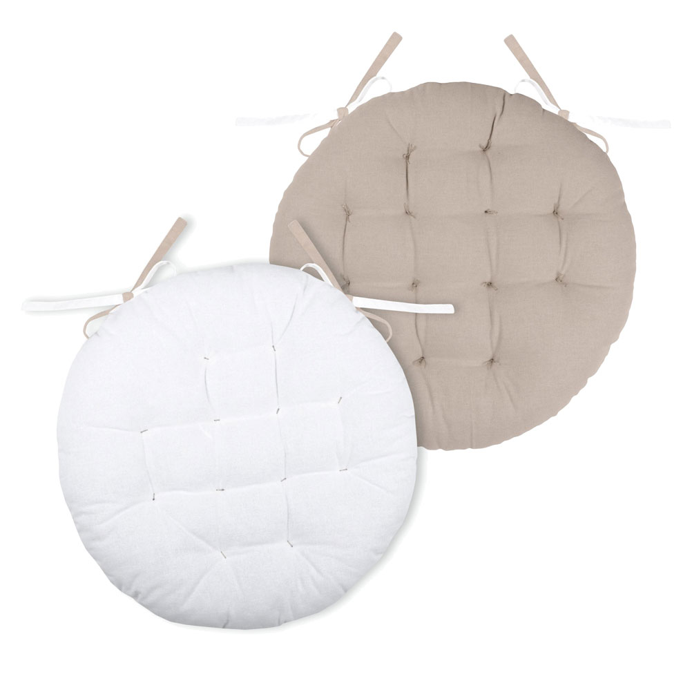 Coussin de chaise rond écru et lin D38cm (photo) Coussin de chaise rond écru et lin D38cm
