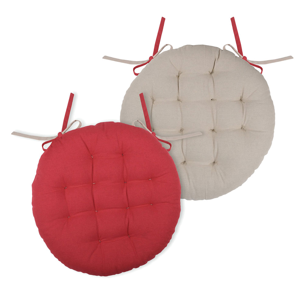 Coussin de chaise rond rouge et lin D38cm (photo) Coussin de chaise rond rouge et lin D38cm