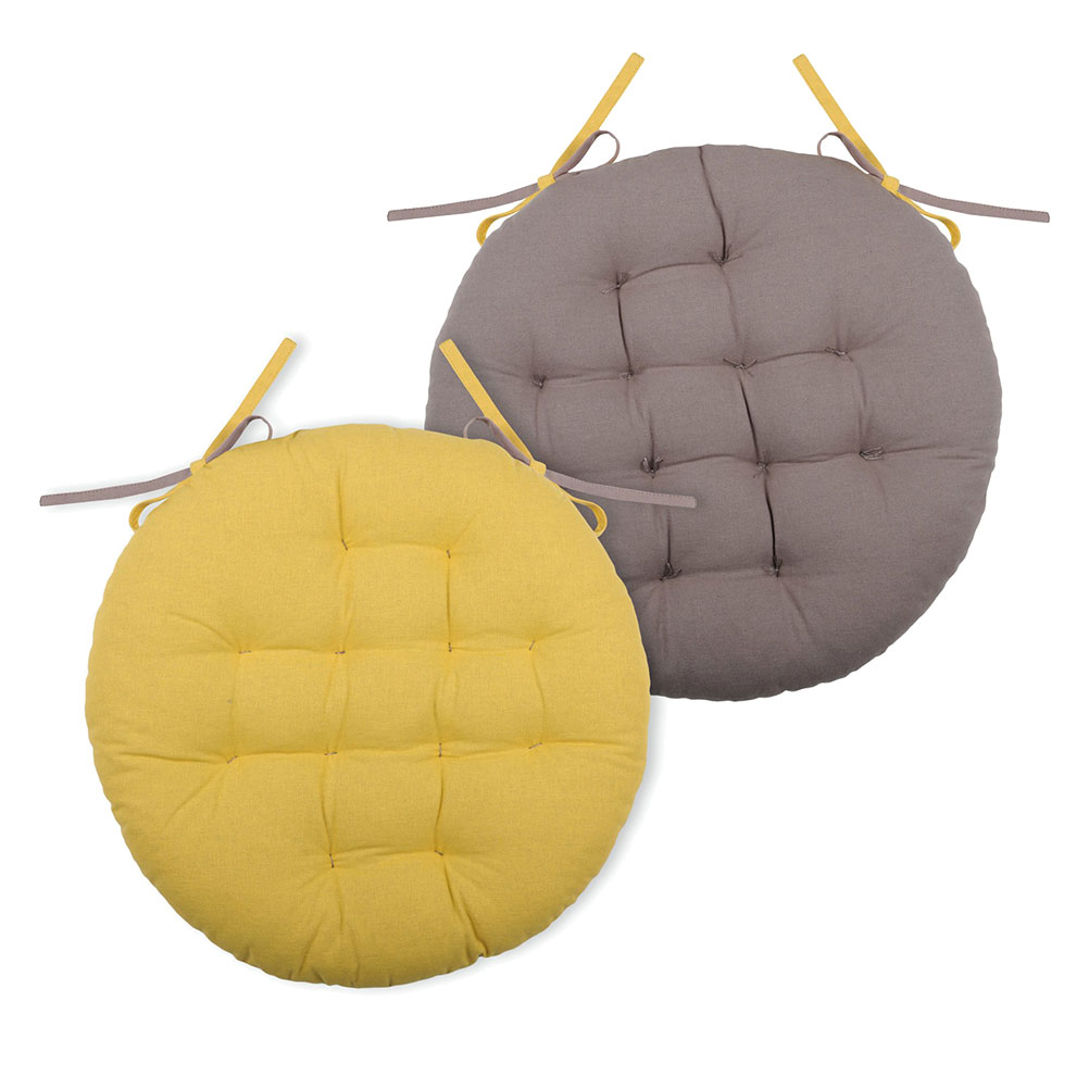 Coussin de chaise rond moutarde et taupe D38cm (photo) Coussin de chaise rond moutarde et taupe D38cm