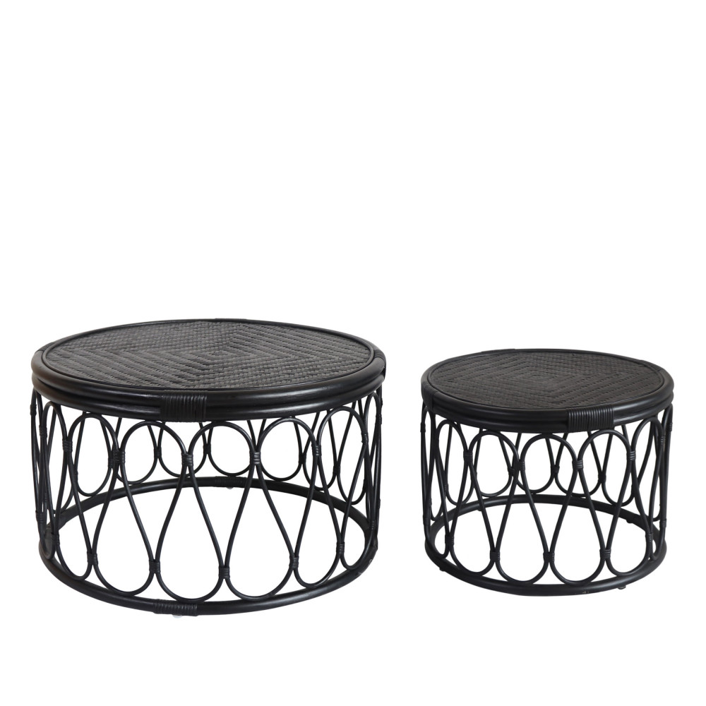 2 tables basses en rotin noir (photo) 2 tables basses en rotin noir
