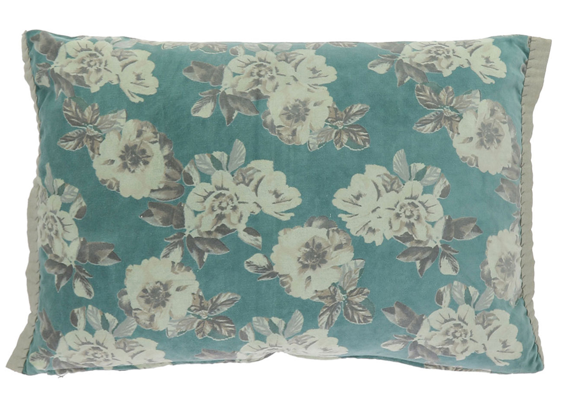 Coussin 35x50 cm déhoussable en velours imprimé céladon Coussin 35x50 cm déhoussable en velours imprimé céladon