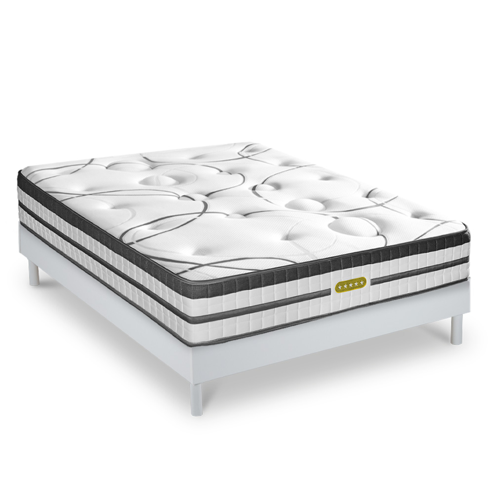 Ensemble matelas ressorts ensachés et sommier blanc 140x200