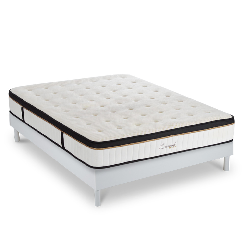 Ensemble matelas mémoire de forme et sommier blanc 180x200