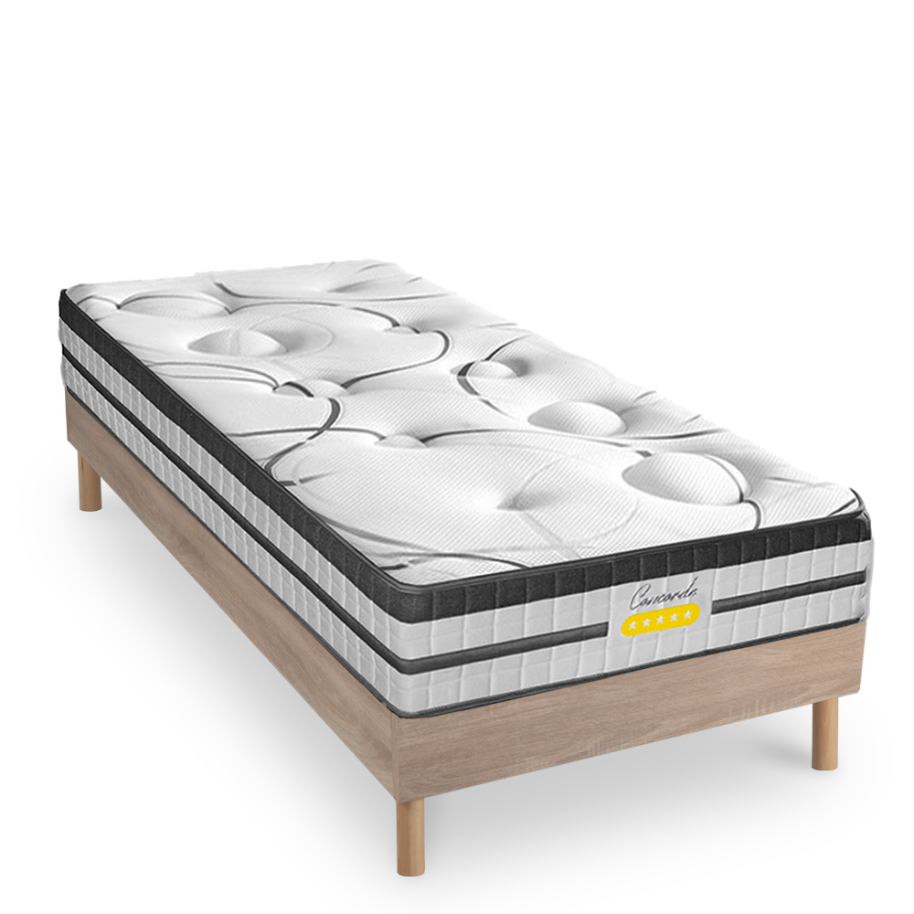 Ensemble matelas ressorts ensachés et sommier bois 90x200