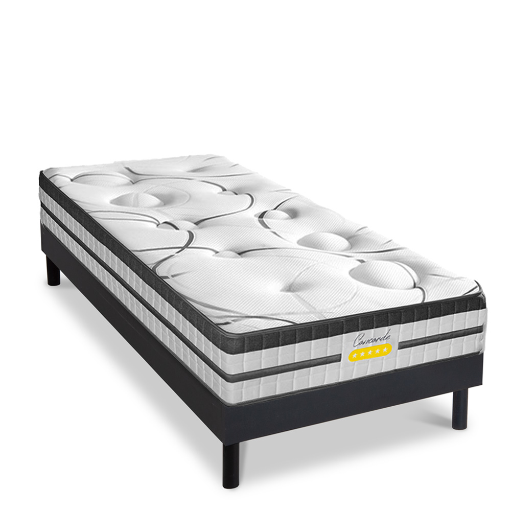 Ensemble matelas ressorts ensachés et sommier noir 90x200