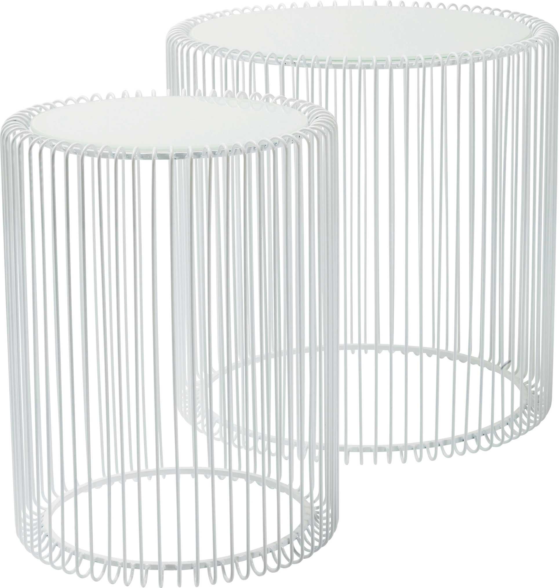 2 tables d'appoint rondes en acier blanc et verre