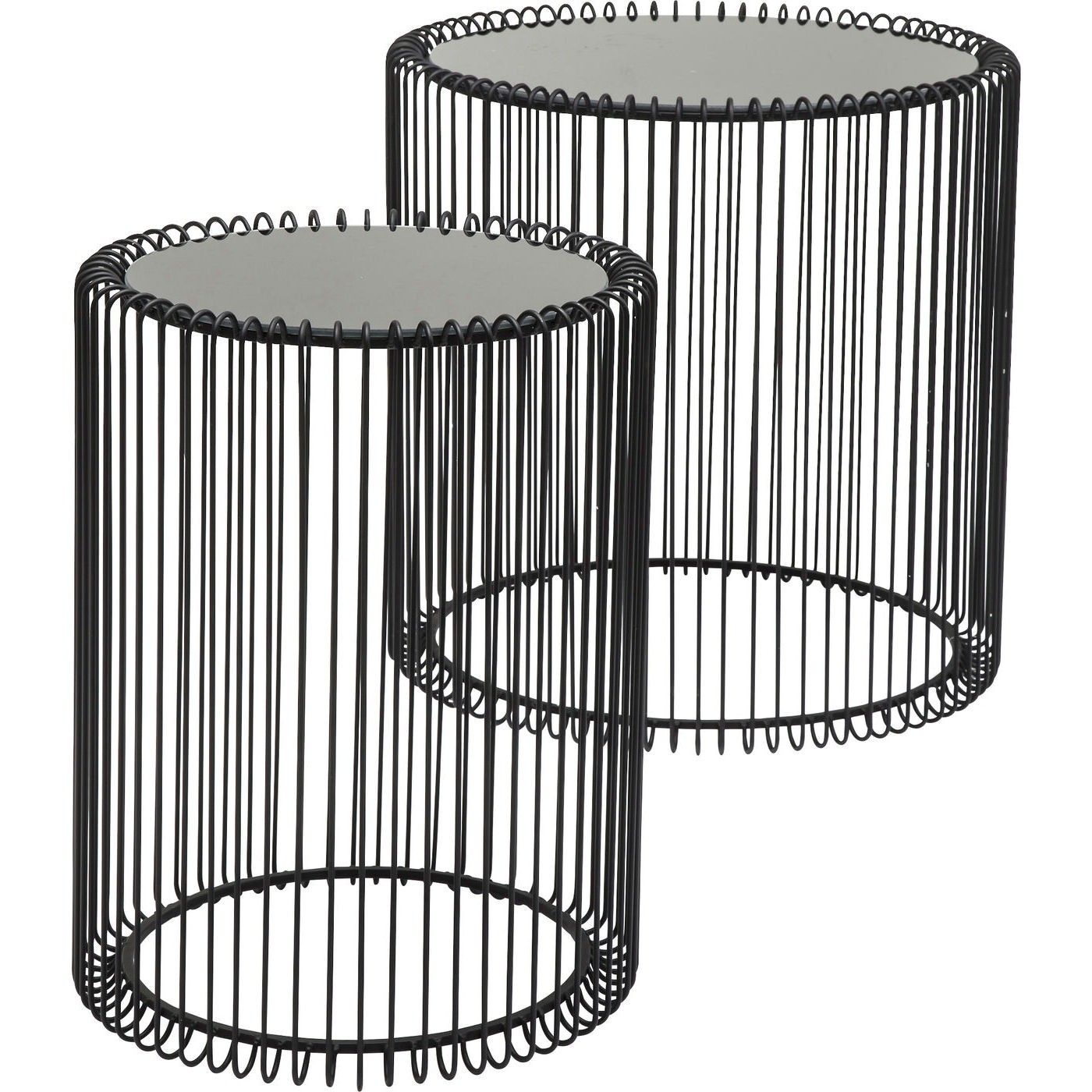 2 tables d'appoint rondes en acier noir et verre