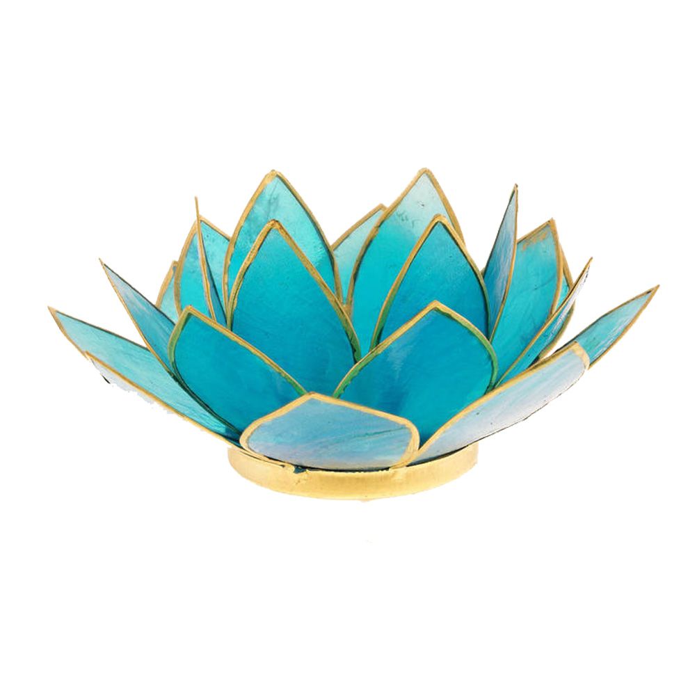 Porte bougie fleur de lotus bleu et or (photo) Porte bougie fleur de lotus bleu et or