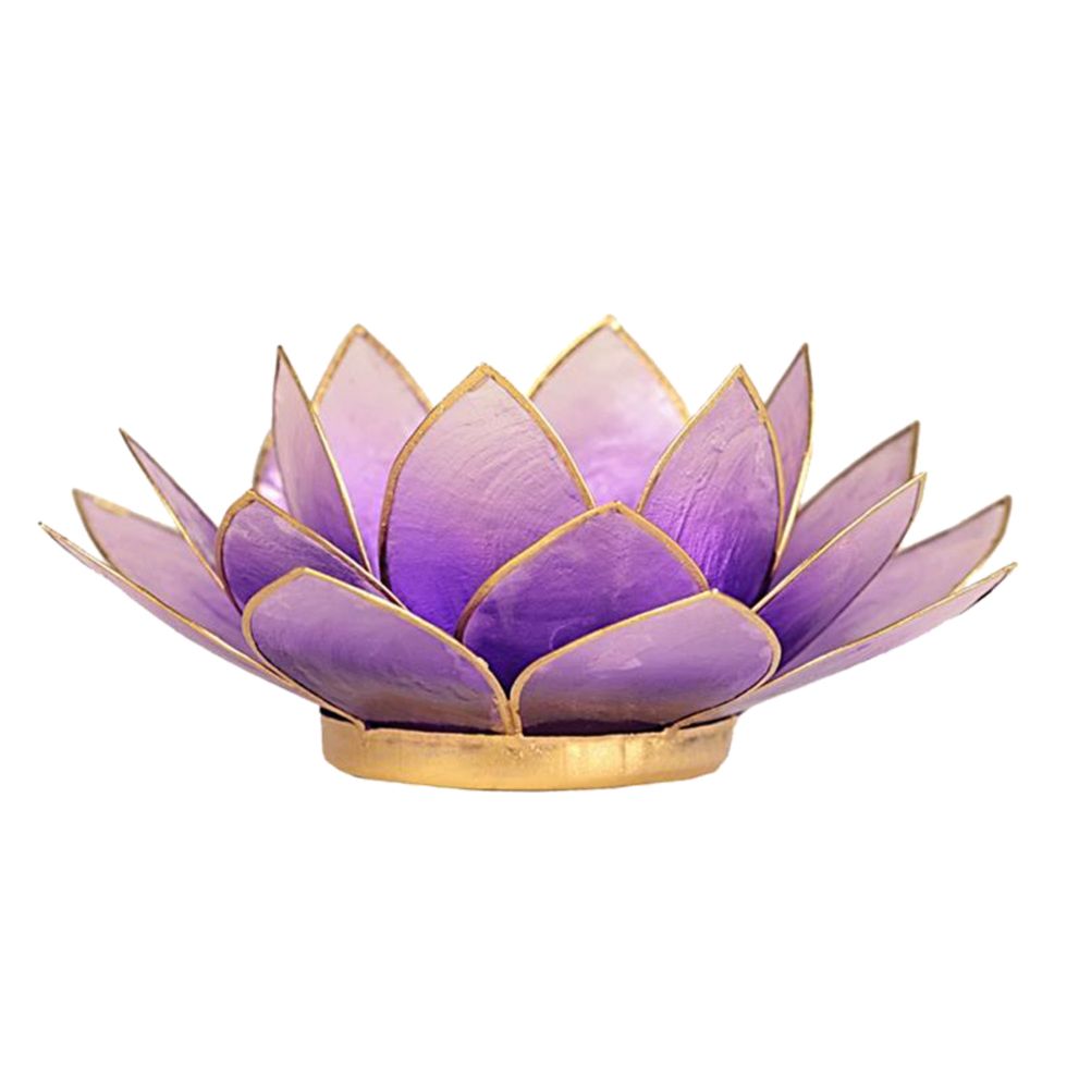 Porte bougie fleur de lotus parme et or (photo) Porte bougie fleur de lotus parme et or