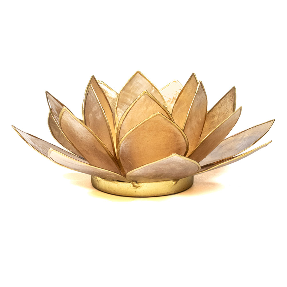 Porte bougie fleur de lotus beige et or (photo) Porte bougie fleur de lotus beige et or