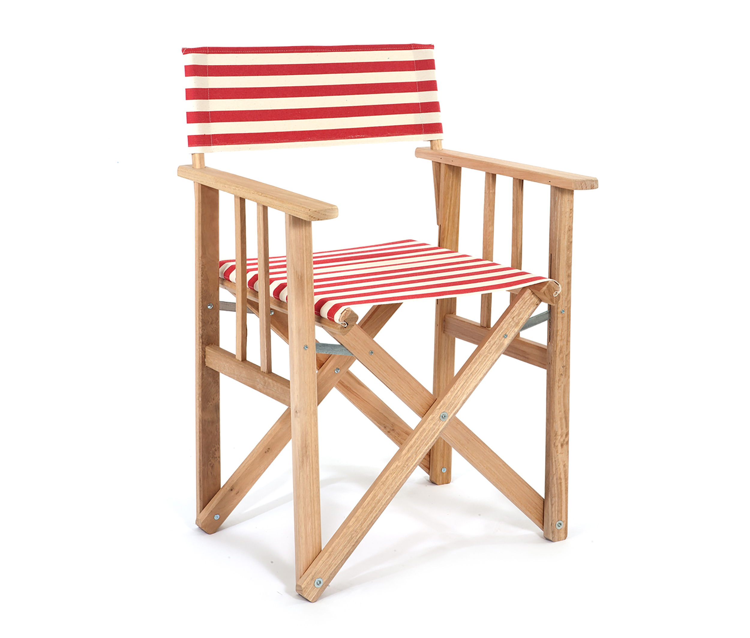 Fauteuil de jardin en bois d'Eucalyptus et toile rayée rouge Fauteuil de jardin en bois d'Eucalyptus et toile rayée rouge