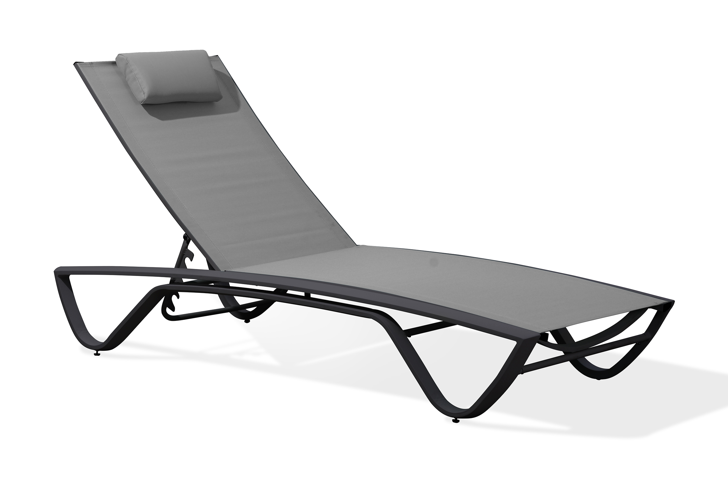 Chaise longue en aluminium blanc et toile plastifiée grise Chaise longue en aluminium blanc et toile plastifiée grise