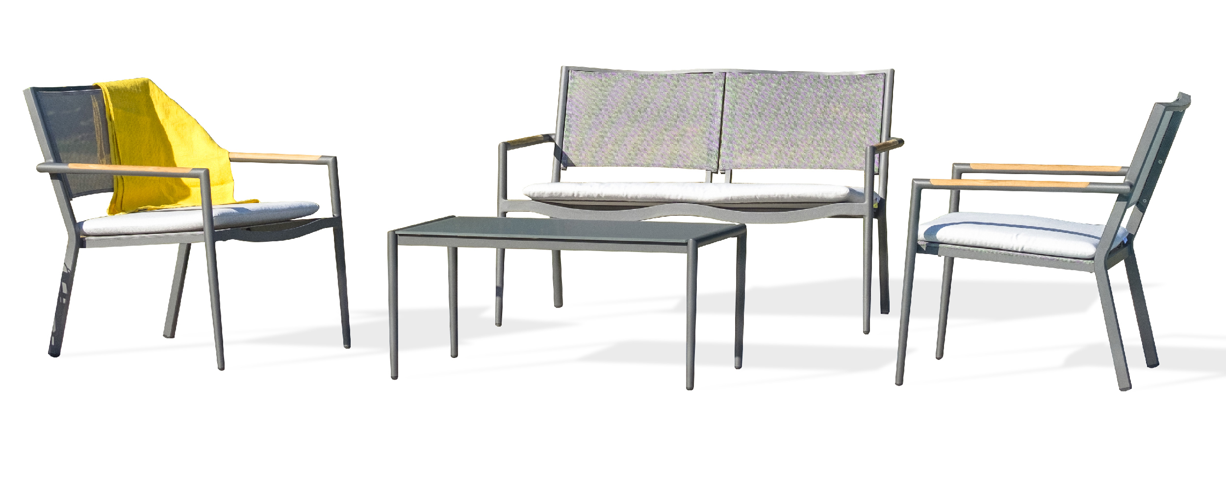 Salon de jardin 4 places en toile plastifiée et aluminium gris