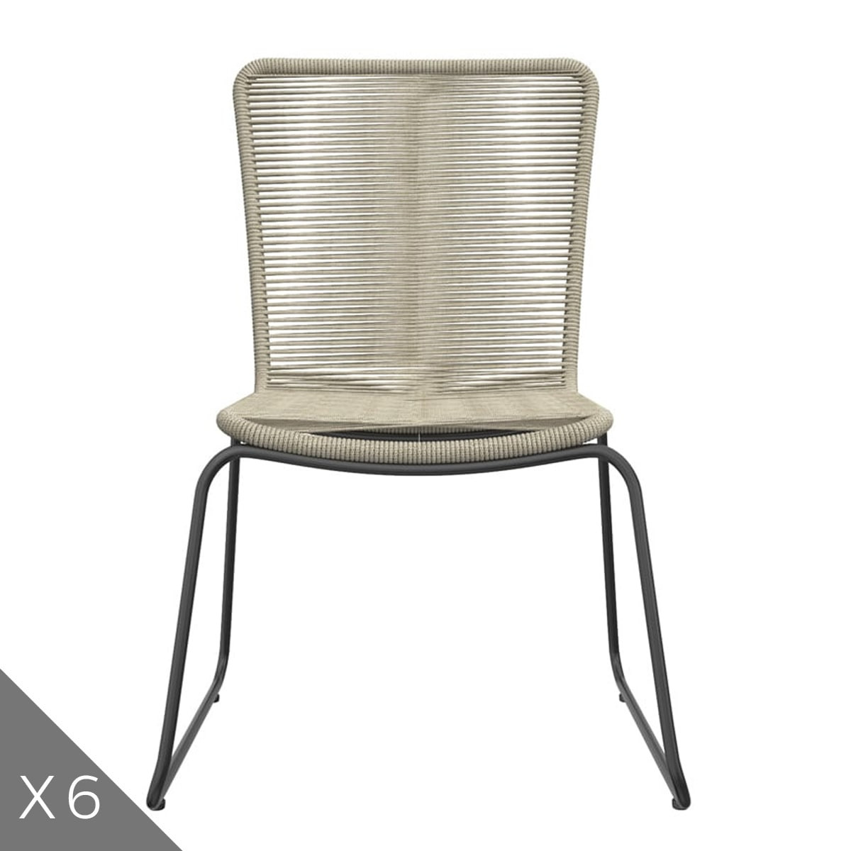 Lot de 6 chaises de jardin en corde couleur naturelle