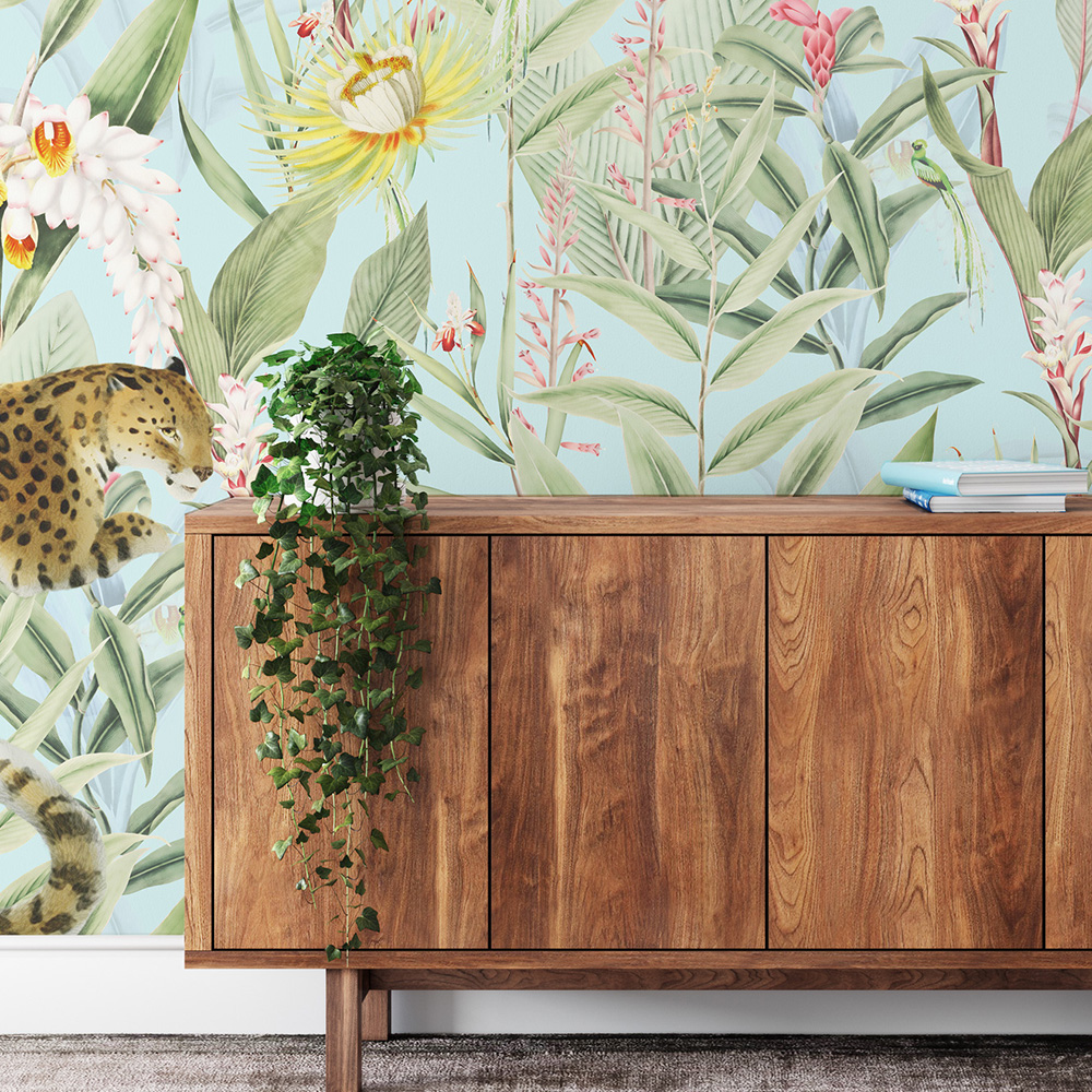 Papier peint panoramique motifs fleurs jardin tropical ciel 255x260cm Papier peint panoramique motifs fleurs jardin tropical ciel 255x260cm