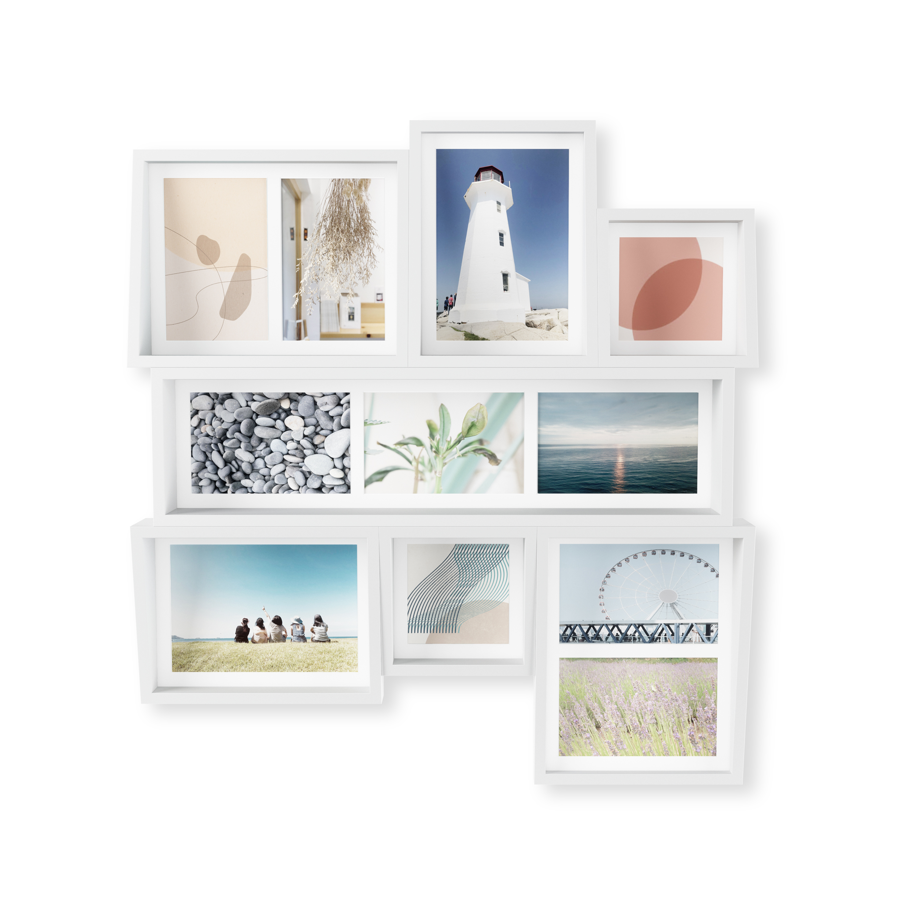 Cadre mural multivues 9 photos bois blanc (photo) Cadre mural multivues 9 photos bois blanc