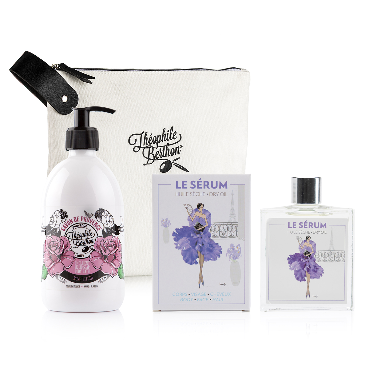 Trousse savon liquide de marseille et huile sèche multifonctions Trousse savon liquide de marseille et huile sèche multifonctions