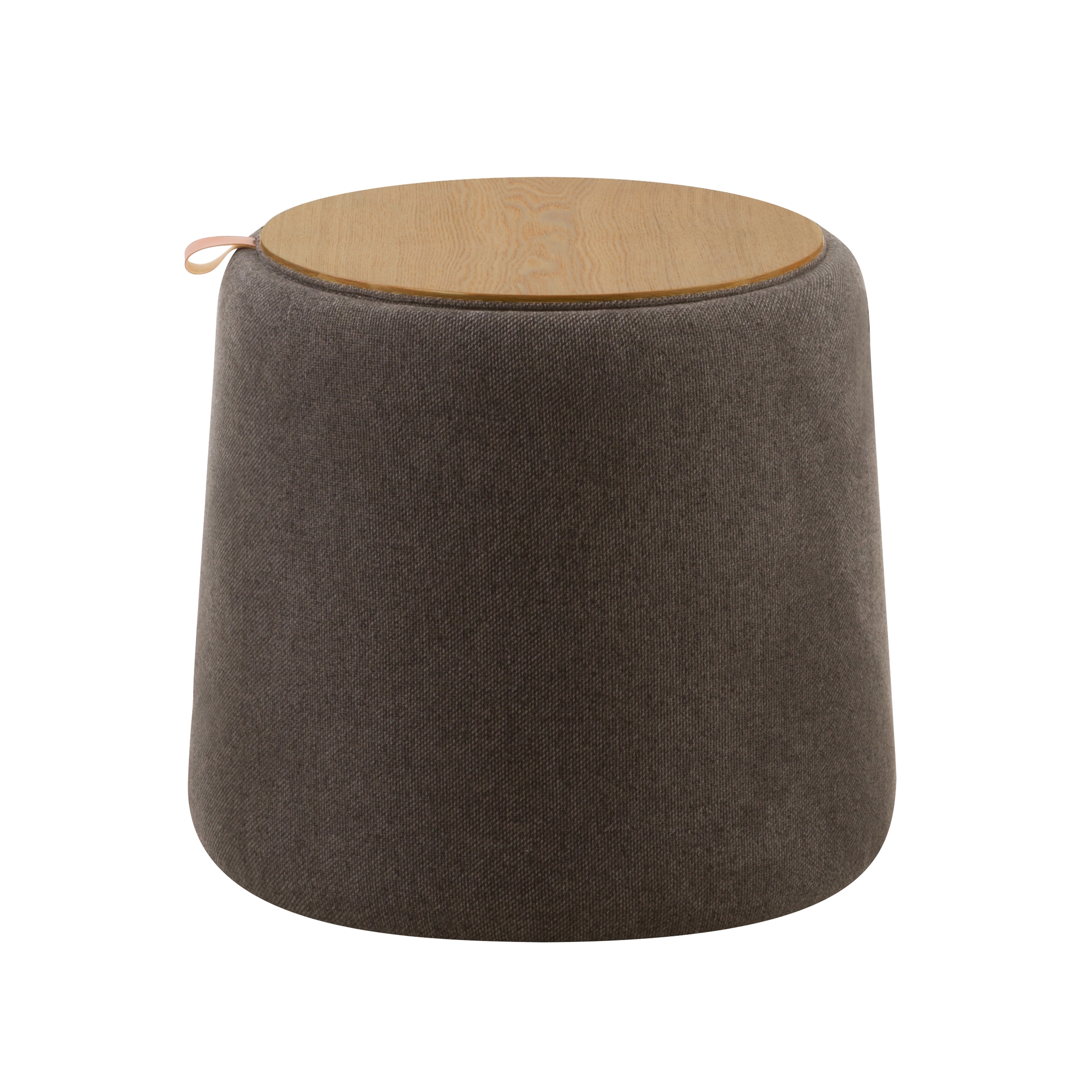 Pouf avec coffrage en tissu gris et plaqué bois Pouf avec coffrage en tissu gris et plaqué bois