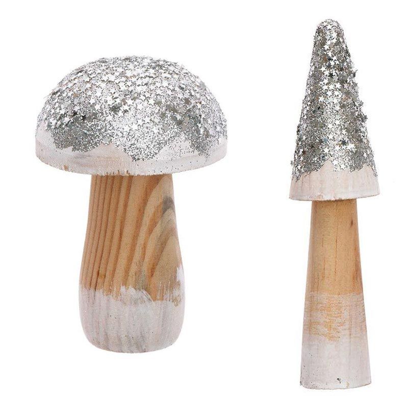 2 champignons décoratifs en bois argentés (photo) 2 champignons décoratifs en bois argentés