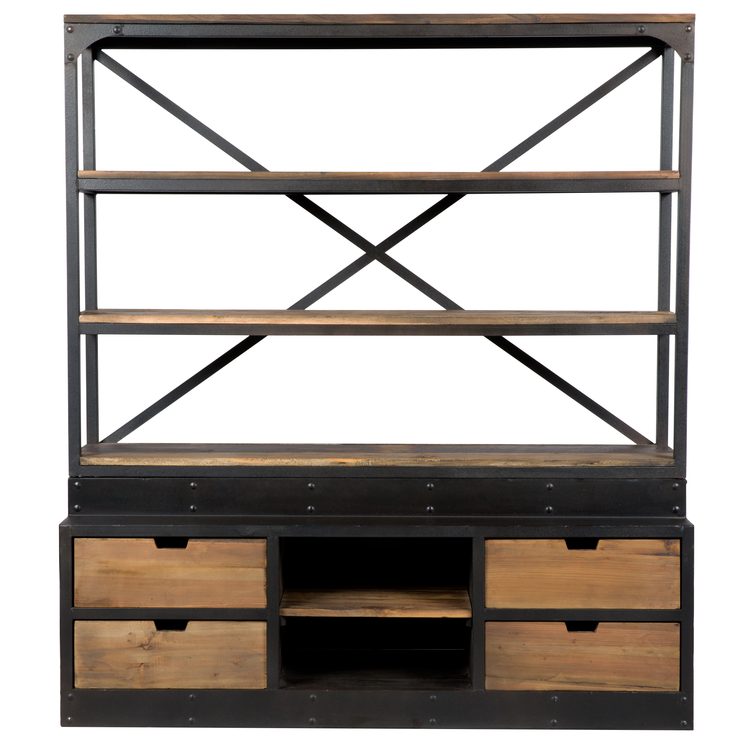 Bibliothèque 160 cm en bois et métal, 4 tiroirs (photo) Bibliothèque 160 cm en bois et métal, 4 tiroirs