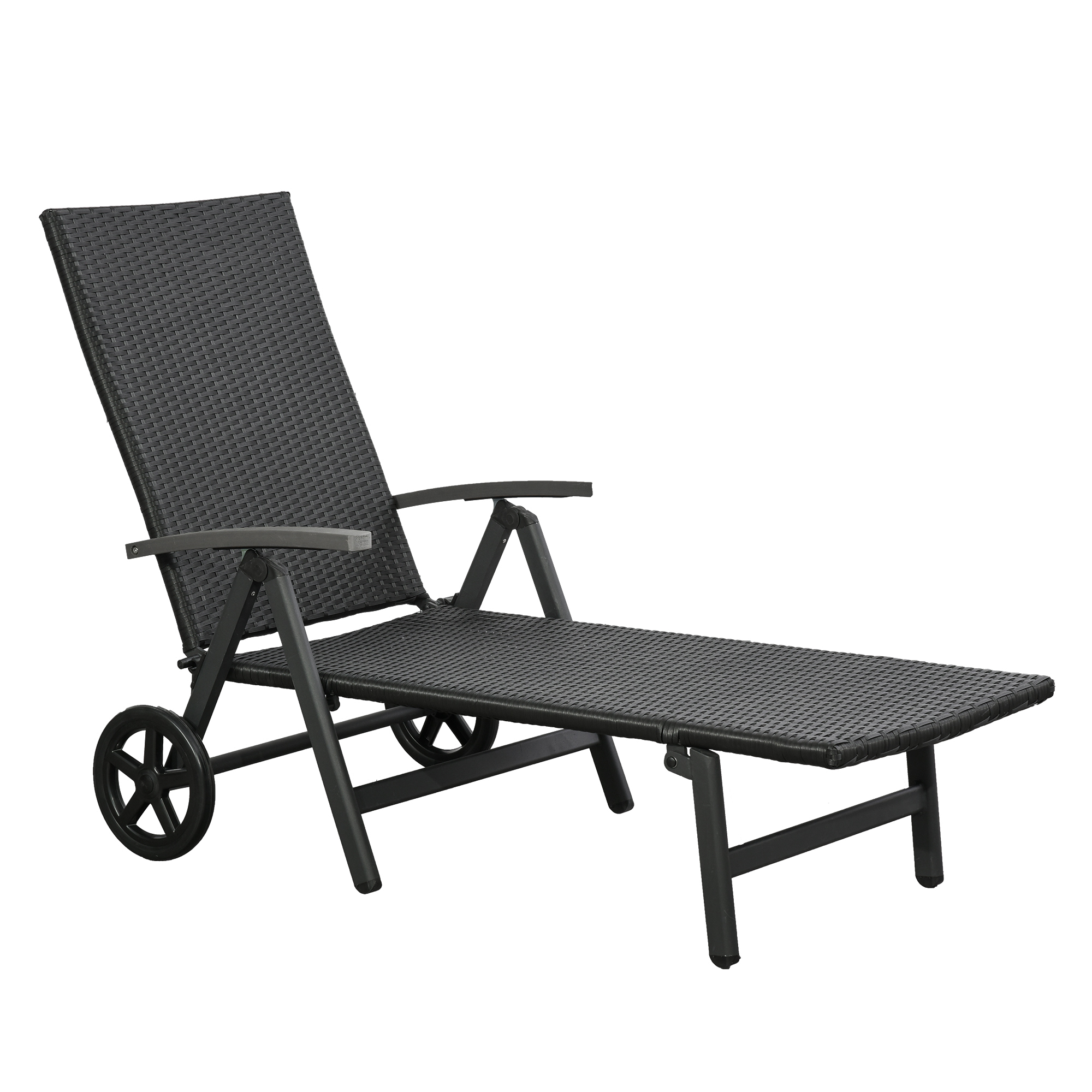 Bain de soleil pliable dossier réglable accoudoirs roues résine noire