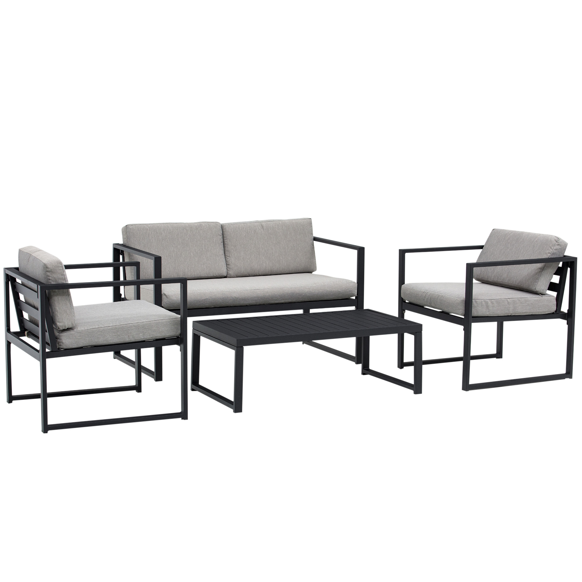 Salon de jardin style yachting 4 places table basse alu. noir gris